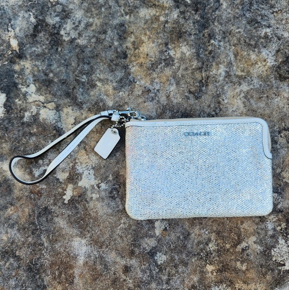 Coach Handbags - Coach Silver Metallic Wristlet Wallet Purse Clutch